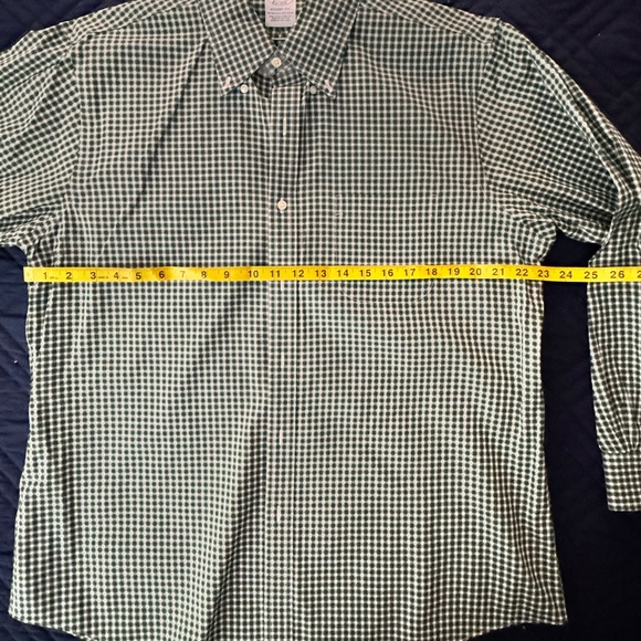 Brooks Brothers Dress Shirt Men's 16 1/2 x 33 Green with White Stripe - Picture 4 of 6